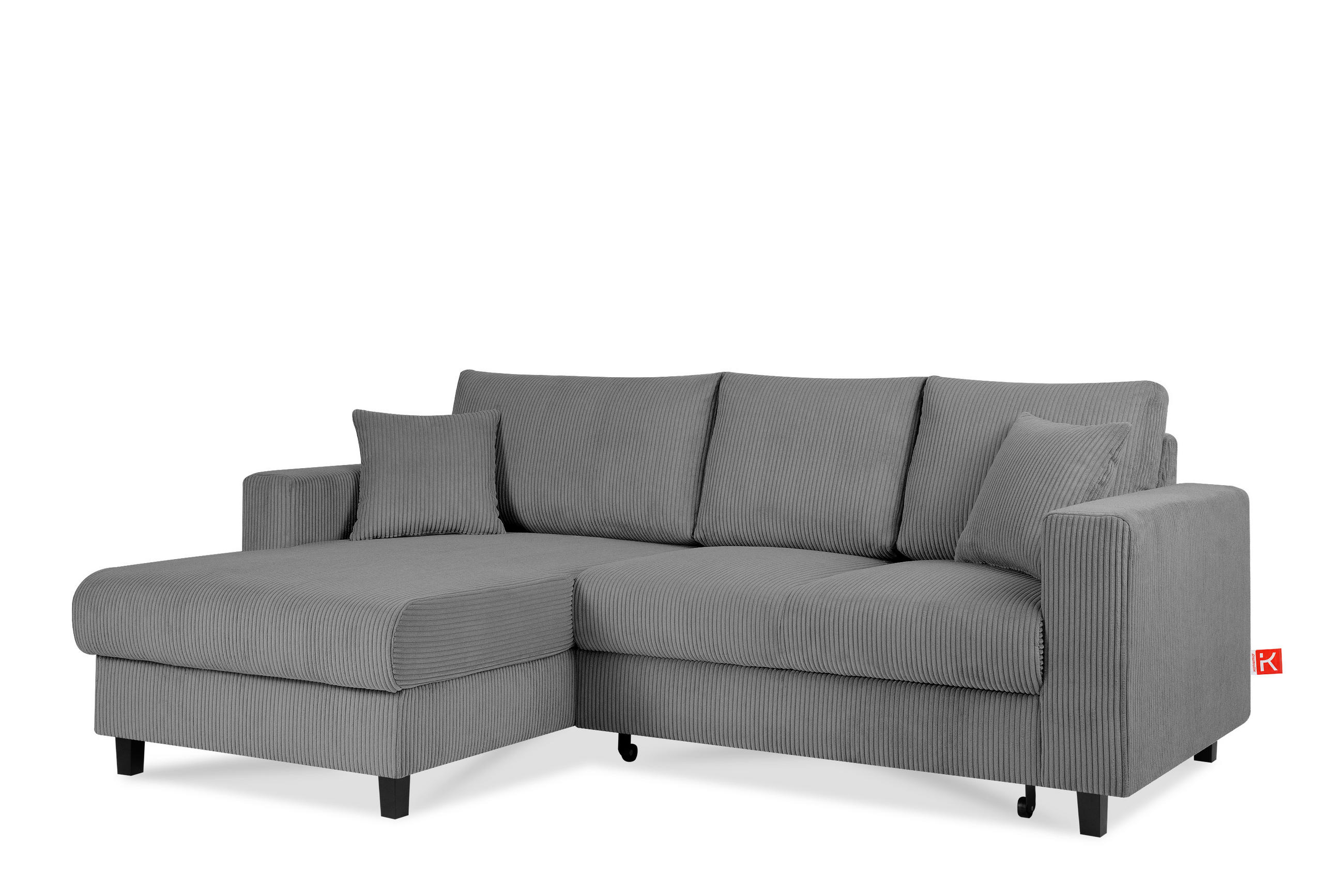 ECKSCHLAFSOFA EGRET Links mit Bettkasten, Cord-Stoff, dunkelgrau - Dunkelgrau, Textil (234/90cm) - KONSIMO®