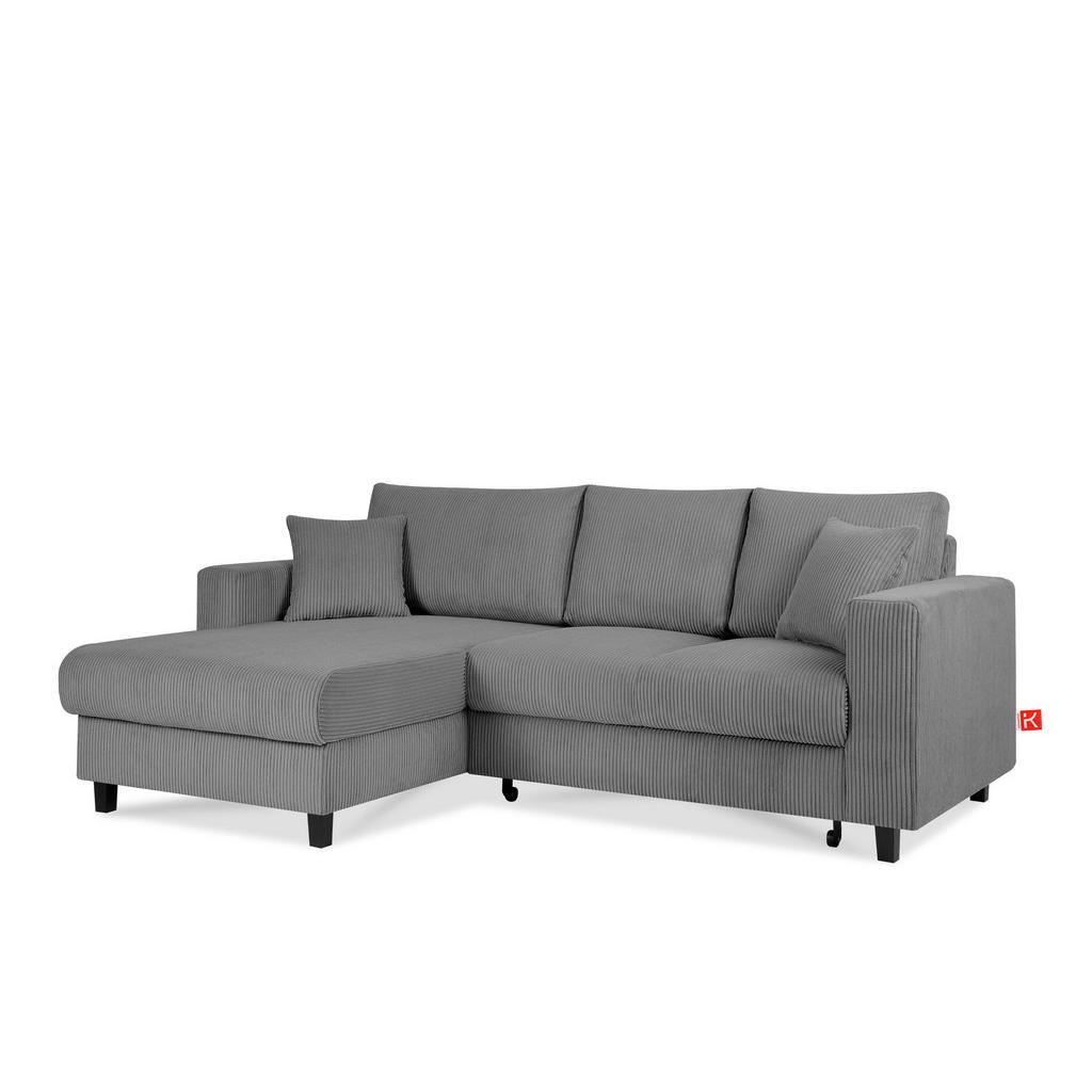 Thumbnail - Konsimo® Eckschlafsofa, Dunkelgrau, Textil, L-Form,L-Form, 234x90 cm, Hergestellt in Europa, Wohnzimmer, Sofas & Couches...
