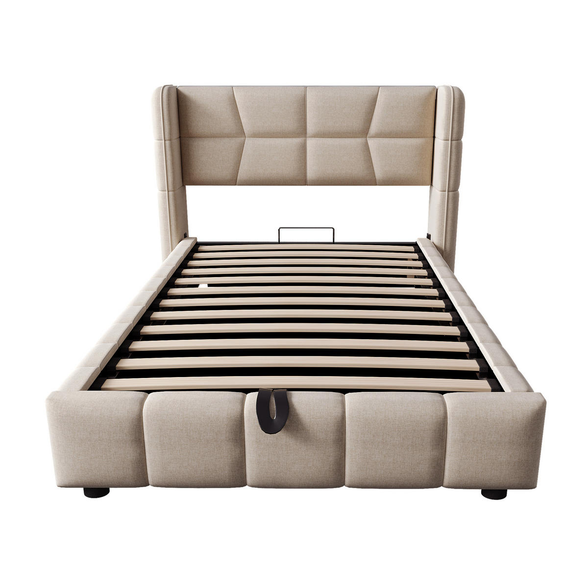 POLSTERBETT mit Stauraum 90x200 cm Leinenstoff Beige - Beige, Metall (90/200cm) - Beauniv