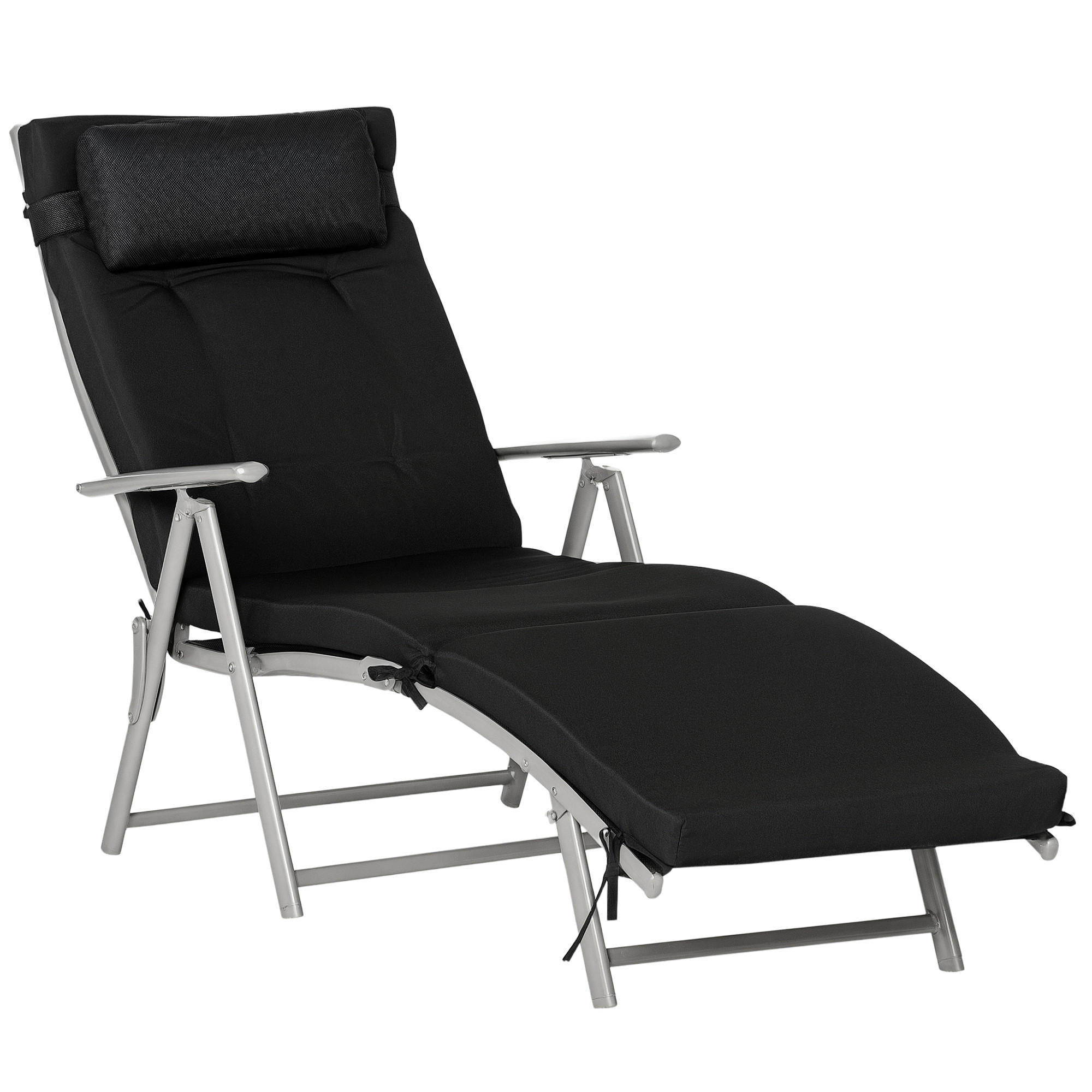 SONNENLIEGE DE-06507 7-fach verstellbar & klappbar Schwarz - Silberfarben/Schwarz, Metall (63.5/100.5/137cm) - ComfortXL