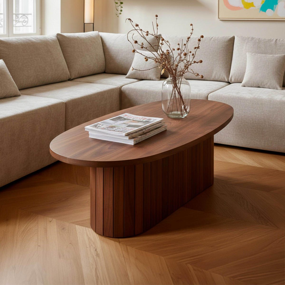 COUCHTISCH, Braun - Braun, Holz (60/120/35cm) - Oviala