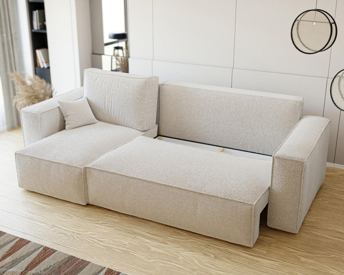 ECKSOFA Paris mit Schlaffunktion Cord - Creme, Textil (244/155cm) - Idohome