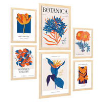 POSTER Set Mit 6 Blumen Orange Blütenblätter Natur Und Botanikdrucke Für Innenarchitektur A3 & A4 Rahmen Aus Hellem Holz - Beige, Papier (29/3cm) - Nacnic