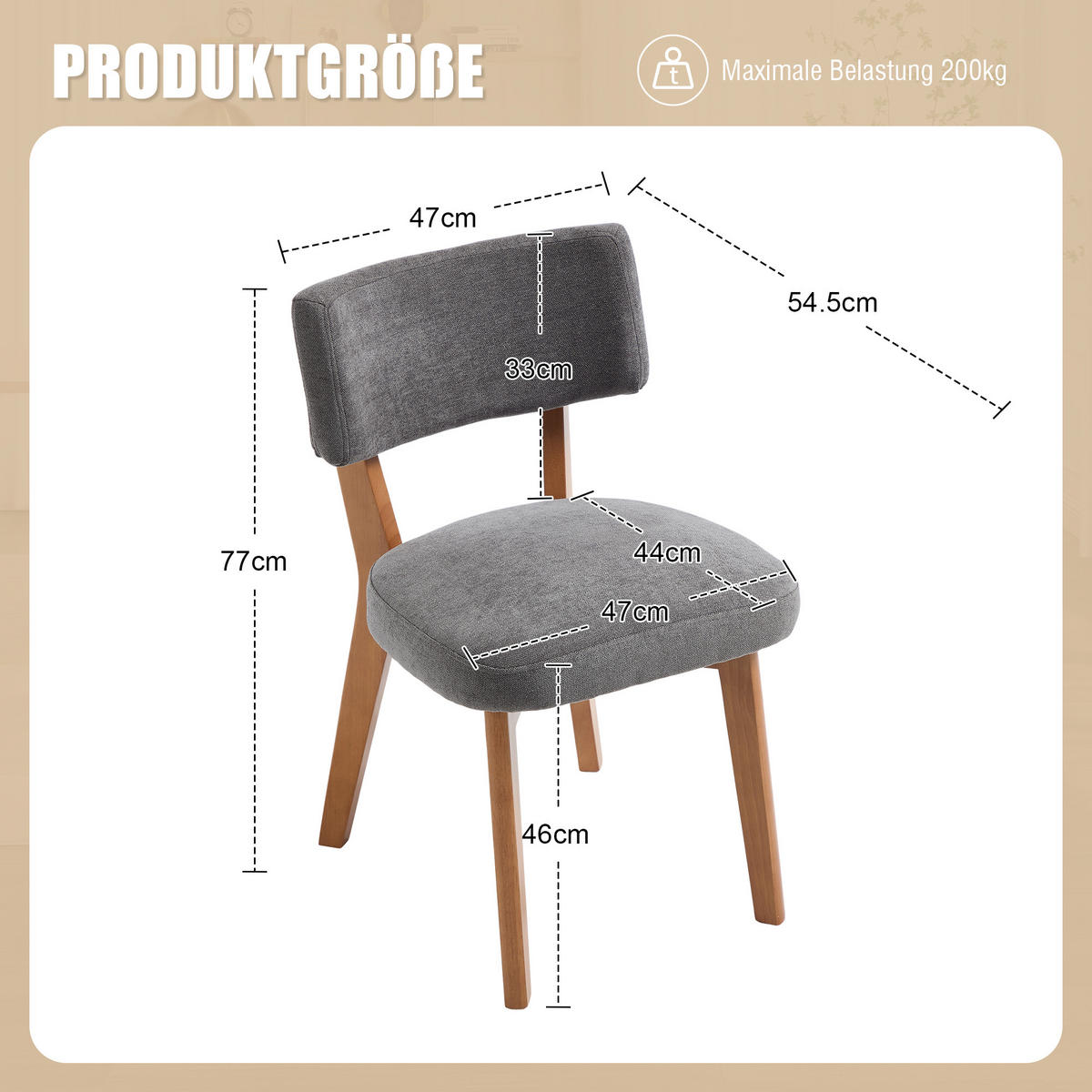 STUHL-SET 2 Stück Mid-Century mit Massivholzbeinen, DE-42268, Grau - Grau, Holz (47/77/54.5cm) - ComfortXL