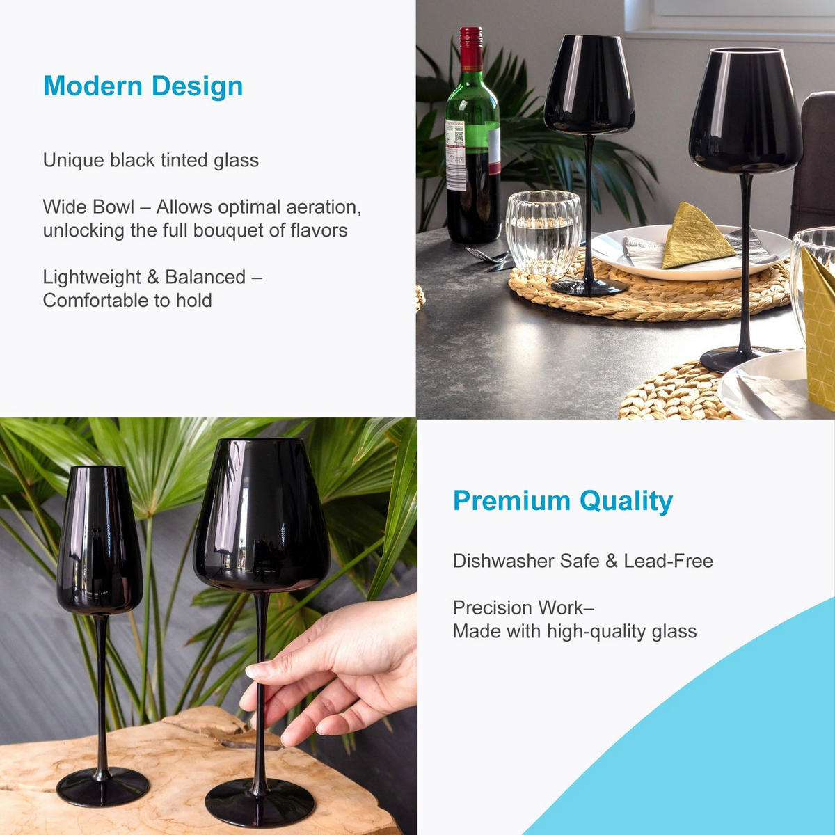 WEINGLAS-SET 500 ml (2er Set) - Schwarz, Glas (0.5L) - Intirilife