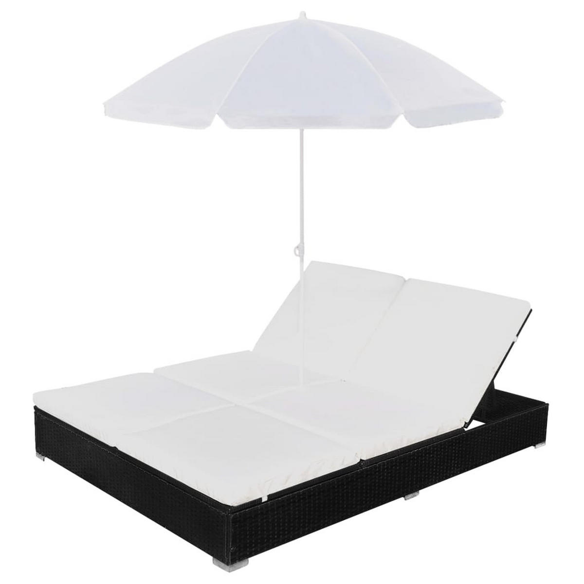 OUTDOOR-LOUNGEBETT Mit Sonnenschirm Poly Rattan Schwarz - Creme/Schwarz, Kunststoff/Textil (140/190/197cm) - vidaXL