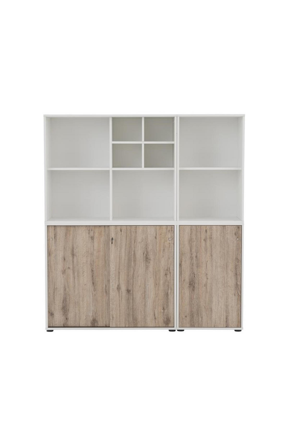 AKTENREGAL Pigeon 2er Set 2 AKTENSCHRANK & REGALKREUZ Breite 51-100 cm Weiß/Eiche - Weiß, Holz (151/166/41cm) - PROREGAL