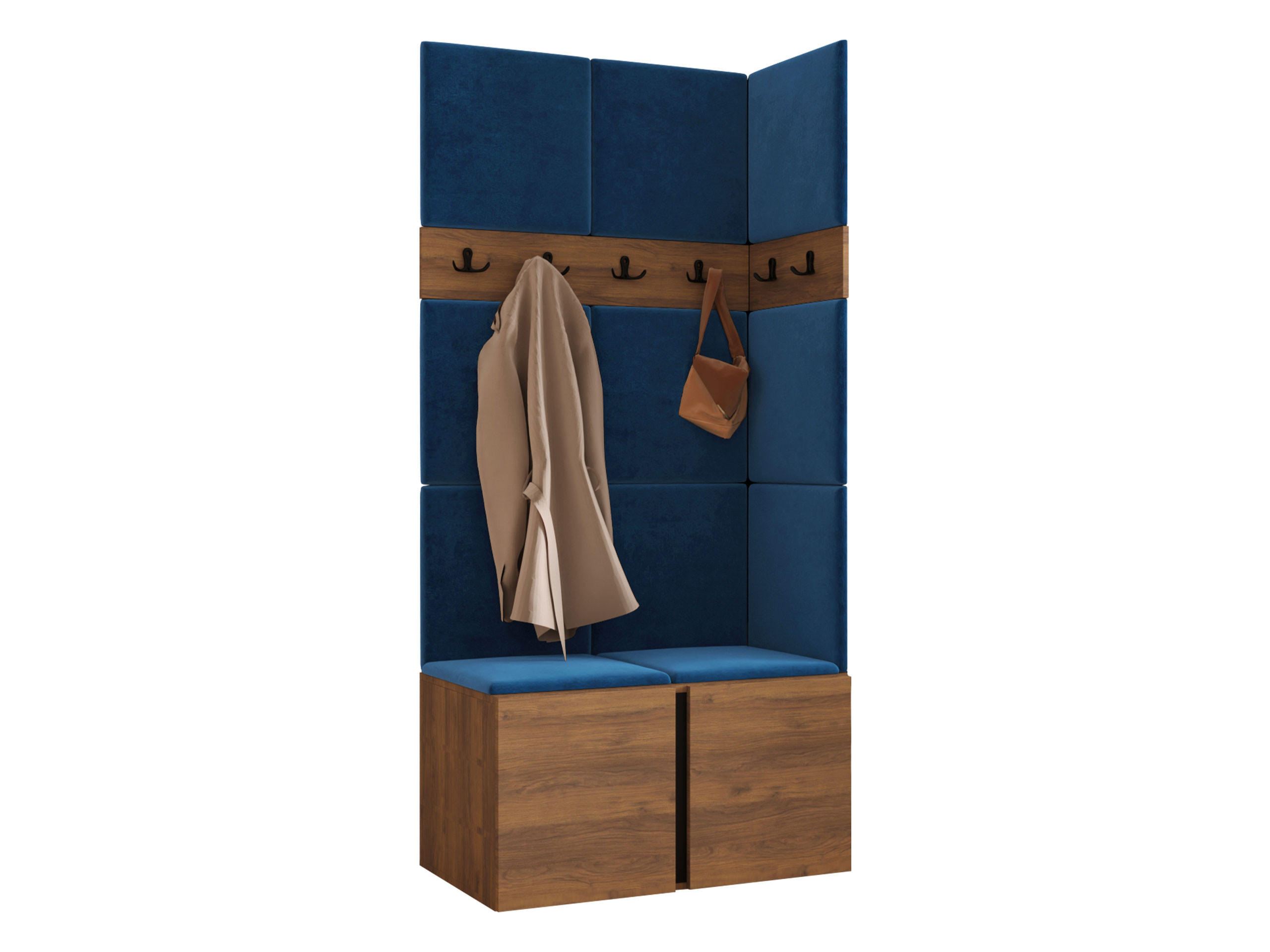 MOBILIER PENTRU HOL Orion I - albastru/culoare lemn de nuc, material plastic/compozit lemnos (84/186/46cm) - MIRJAN24