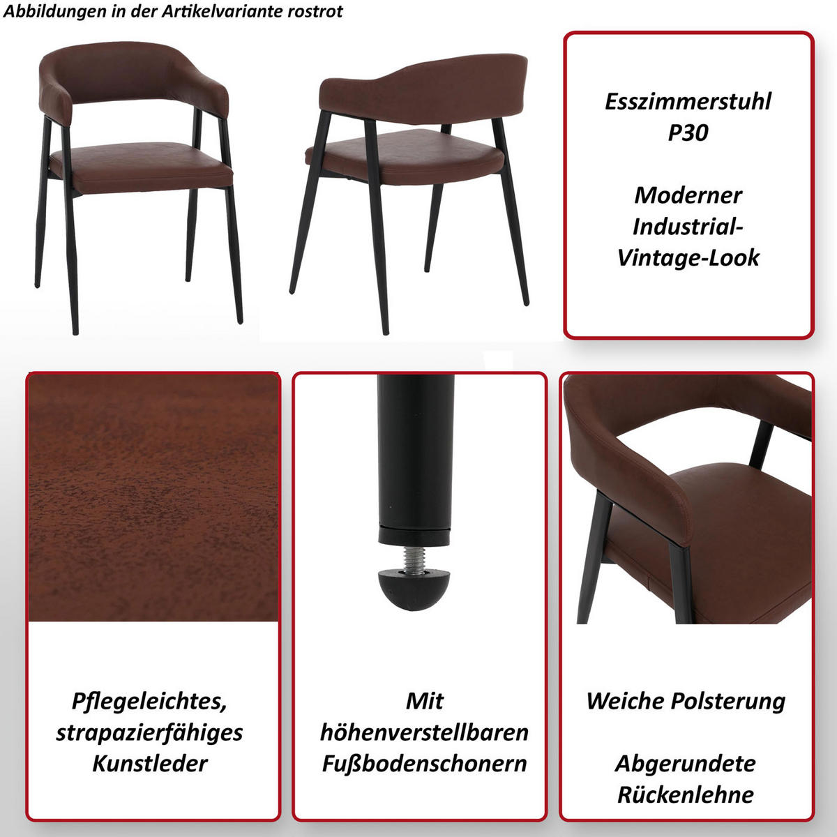 JEDÁLENSKÁ stolička Červenohnedá - červenohnedá/hrdzavá, plast (51/77/52cm) - MCW