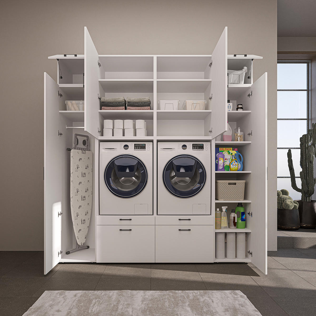 WASCHMASCHINENSCHRANK Serie 2 224cm Breit, 240cm Hoch - Weiß, Holzwerkstoff (224/240/67cm)