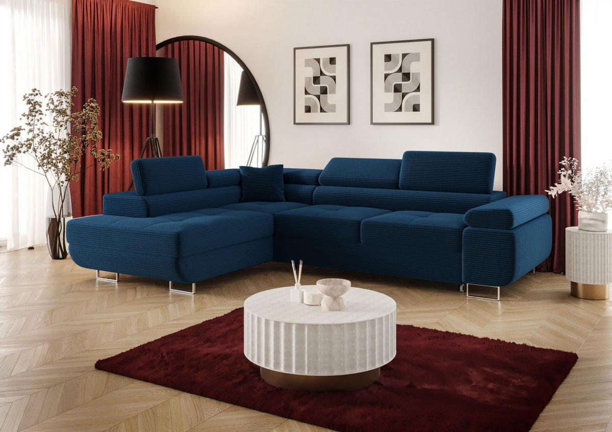 ECKSOFA Monaro Mit Schlaffunktion - Blau, Holzwerkstoff/Textil (275/202cm) - Fun Möbel
