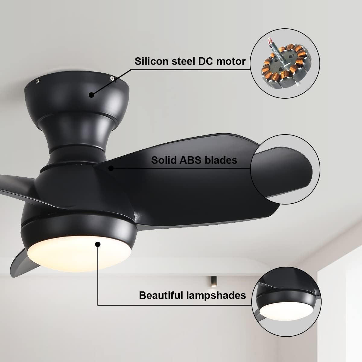DECKENVENTILATOR DE-16316 58 cm mit 3-Farben-LED & Timer Schwarz - Schwarz, Kunststoff (58.4/58.4/27.1cm) - ComfortXL