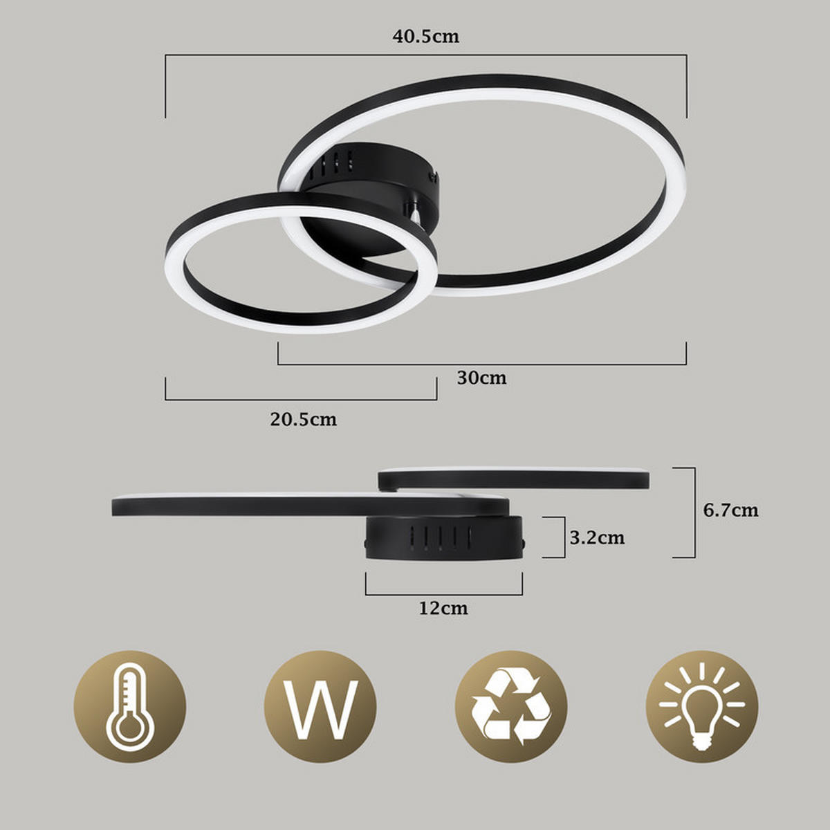 LED stropní svítidlo 30/40,5/6,7 cm - černá, plast (40.5/30/6.7cm) - Nettlife