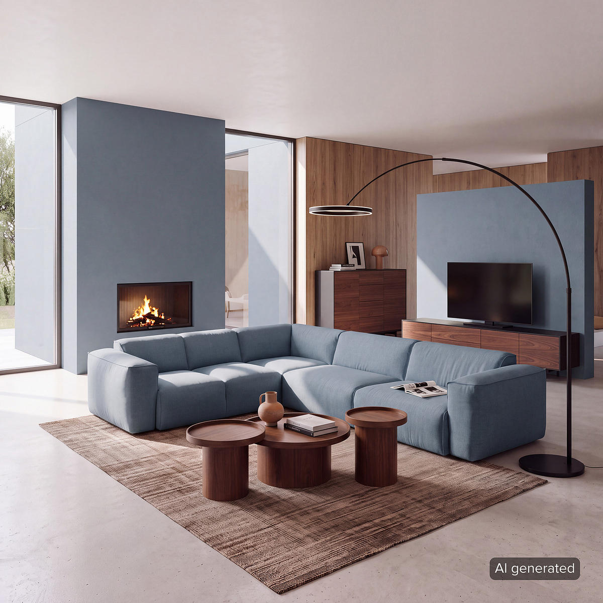 ECKSOFA mit Rundecke - Blaugrau/Schwarz, Kunststoff/Textil (325/260cm) - home24