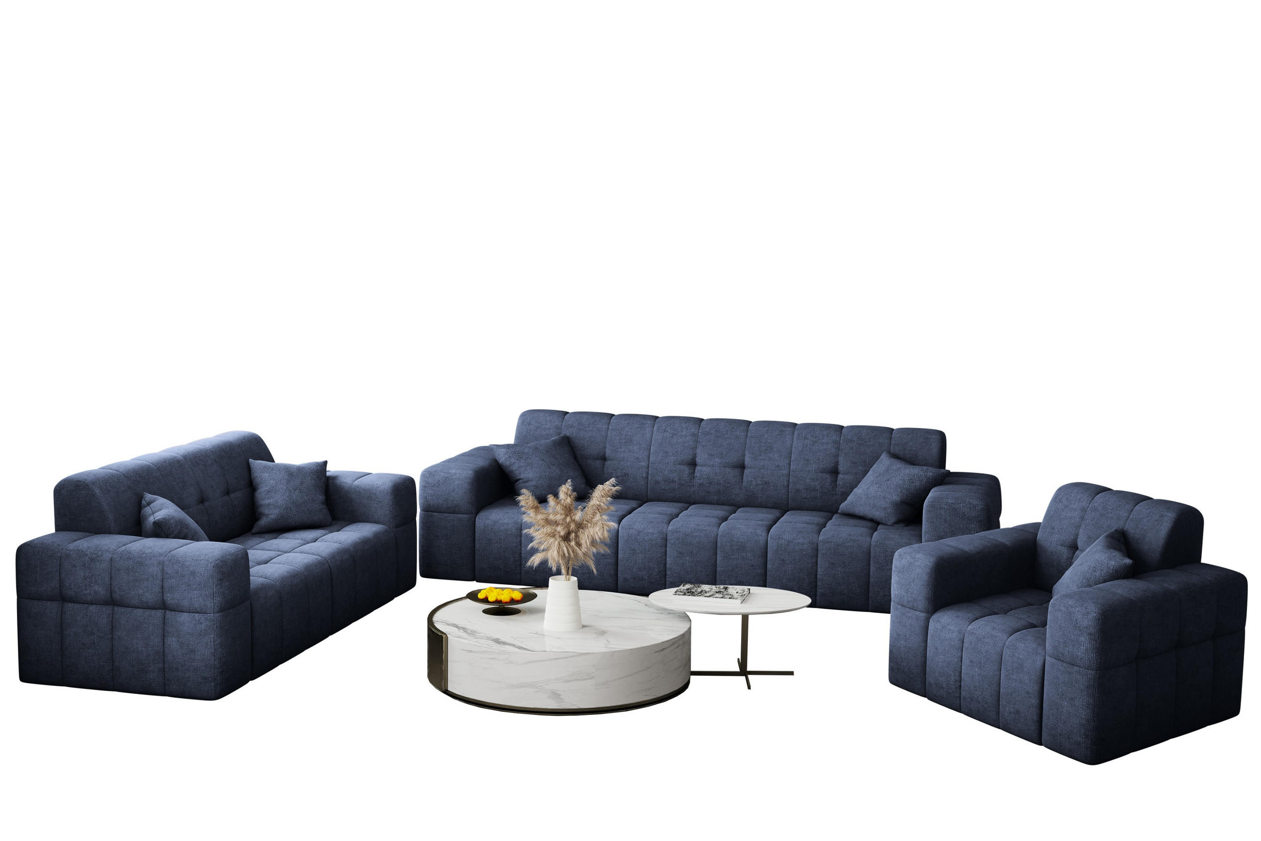 SITZGARNITUR 3+2+1 NIMES Stoff Perfect Harmony Dunkelblau - Dunkelblau, Holz/Textil (245/82/92cm) - Kaiser Möbel