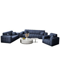 SITZGARNITUR 3+2+1 NIMES Stoff Perfect Harmony Dunkelblau - Dunkelblau, Holz/Textil (245/82/92cm) - Kaiser Möbel