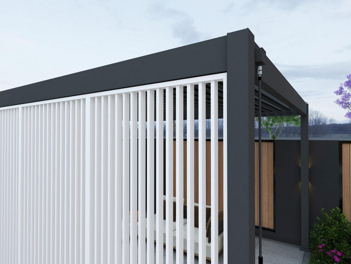 LAMELLENWAND für Pergola vertikal aus Aluminium 113cm Weiß - Weiß, Metall (113/234/6cm) - WEIDE