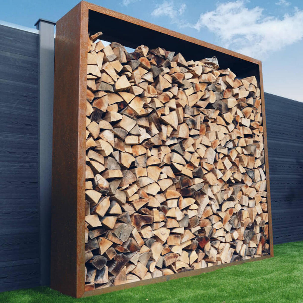 HOLZLEGE NANGA - Orange, Metall (180/180/38cm) - Home Deluxe