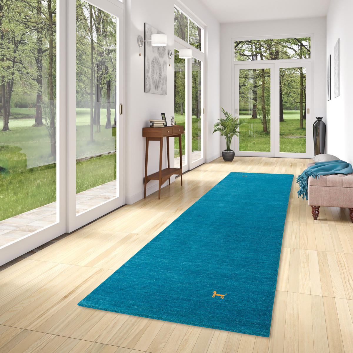 NATUR TEPPICH LÄUFER INDO NEPAL GABBEH SHIVA - Türkis, Textil (90/160cm) - Pergamon