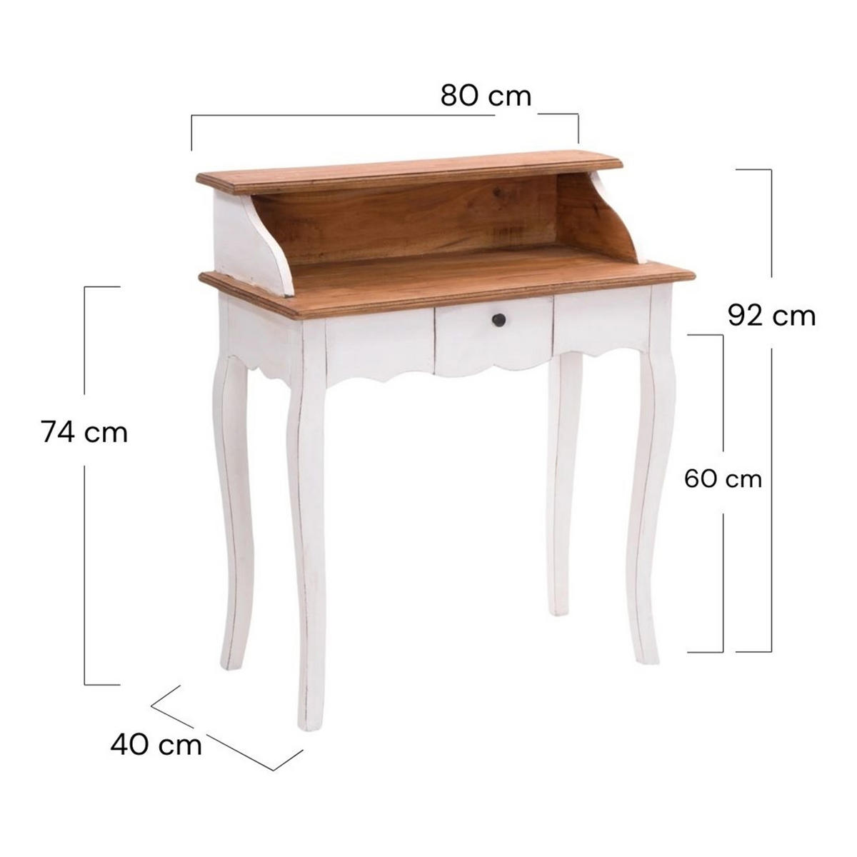 SEKRETÄR Napoleon Mahagoni Massivholz, mit Schublade 06 weiß-landhaus - Weiß, Holz (40/80/92cm) - DESIGN DELIGHTS