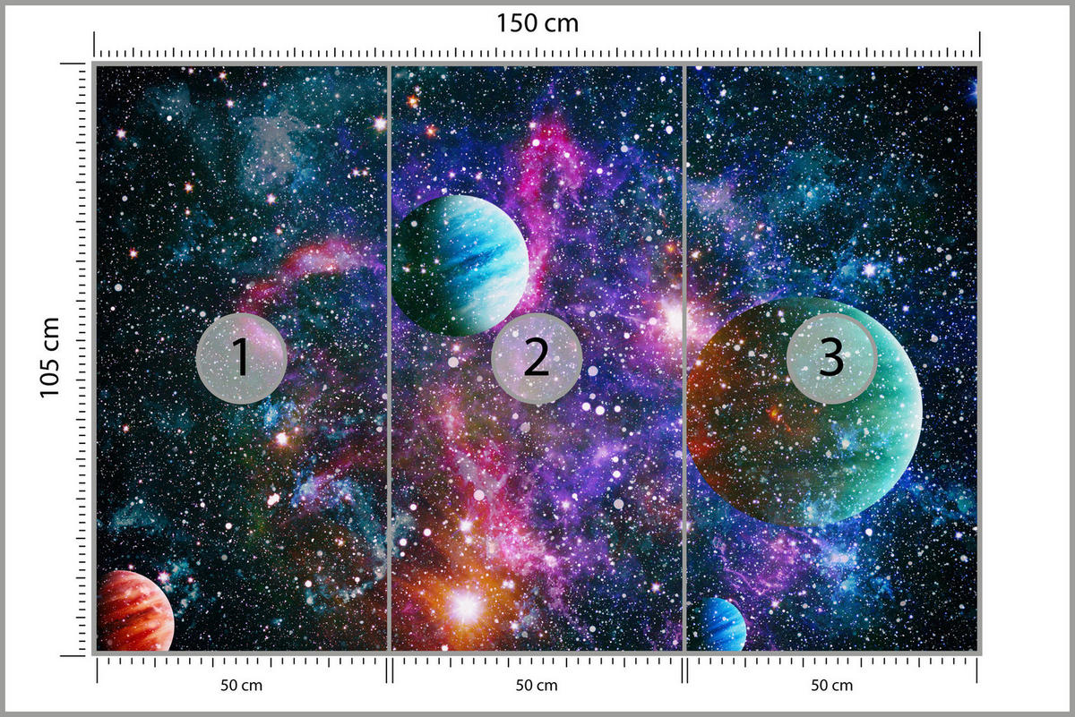 FOTOTAPETE für Schlafzimmer Bunte Planeten Sternenhimmel Kosmos 150x105 - Rot/Violett, Papier (150/105cm) - Muralo