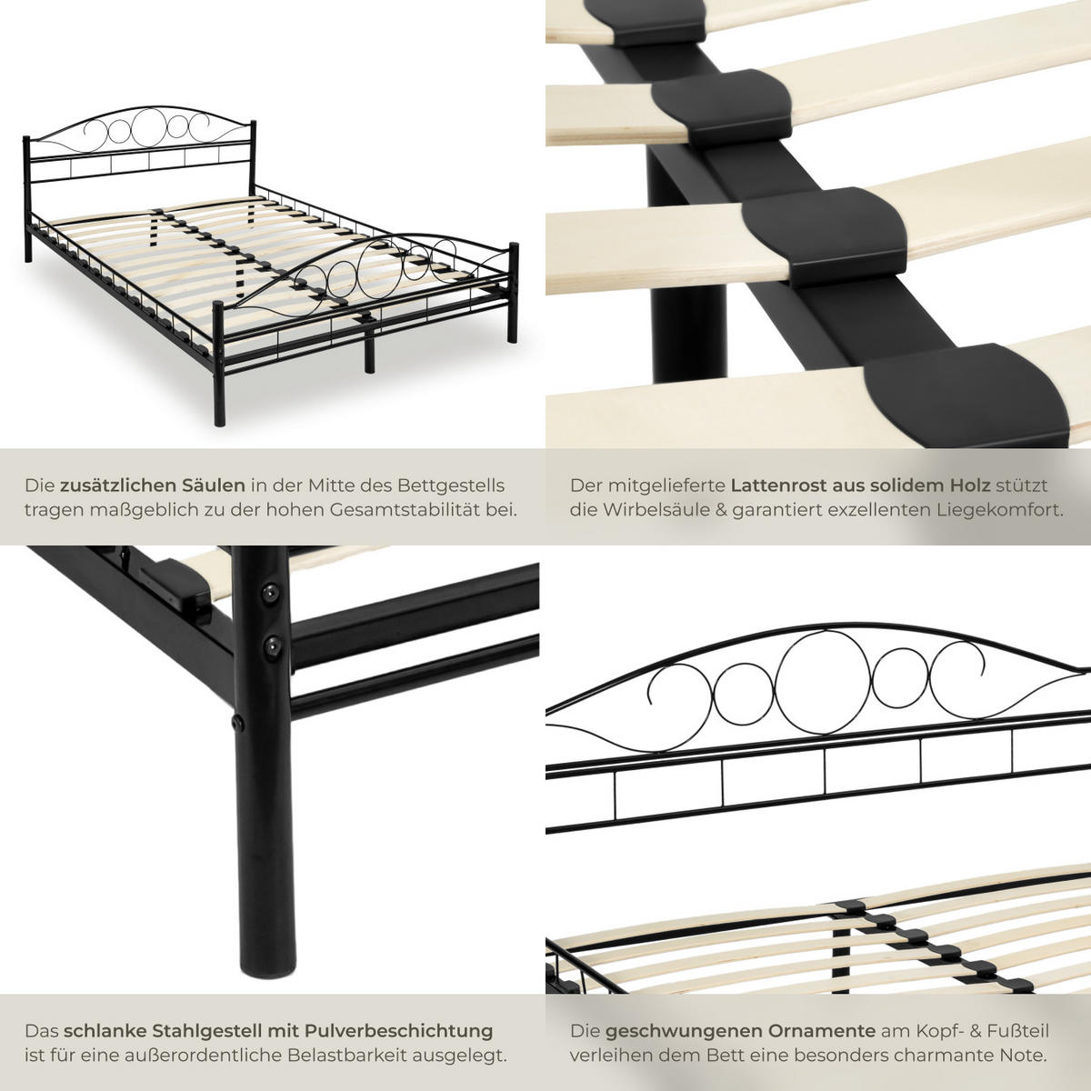 METALLBETT Sonno,180 x 200 cm,schwarz/schwarz - Schwarz, Metall - tectake