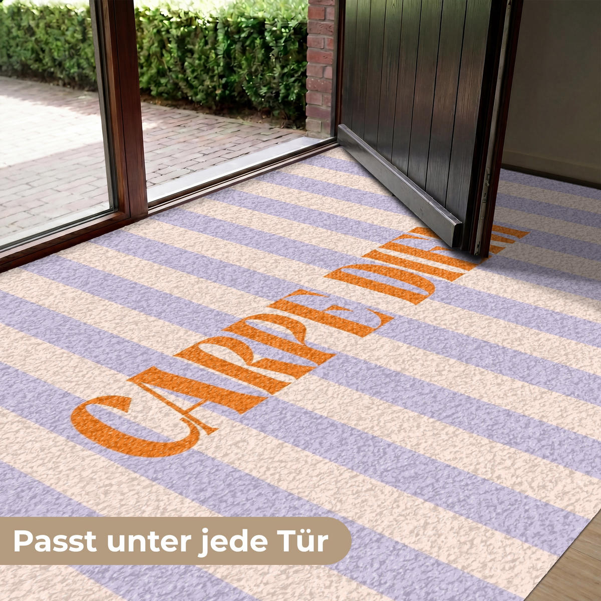 FUSSMATTE Lila – Orange – Streifen – Carpe Diem 180x120 cm - Flieder, Kunststoff (180/0.4cm) - MuchoWow