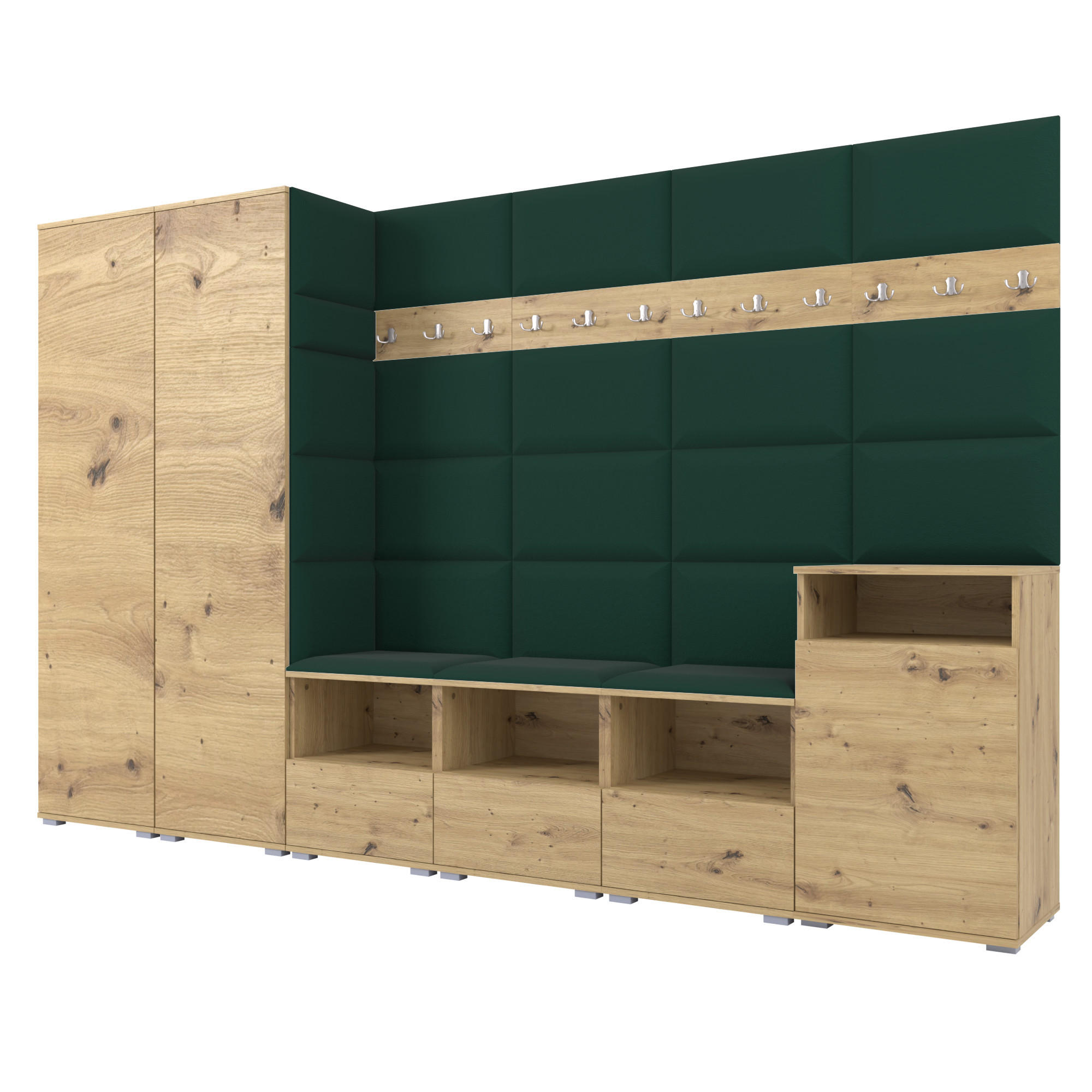 Ravio Garderobe Eiche Artisan, Dunkelgrün 300x187x40 cm