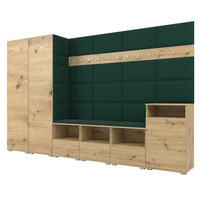 GARDEROBE NELA XII 300 cm (Modulare Flurmöbel Artisan Eiche mit Sitzpolster Flaschengrün 28 Gigantisches Set) - Dunkelgrün/Silberfarben, Holz/Holzwerkstoff (300/187/40cm) - Ravio
