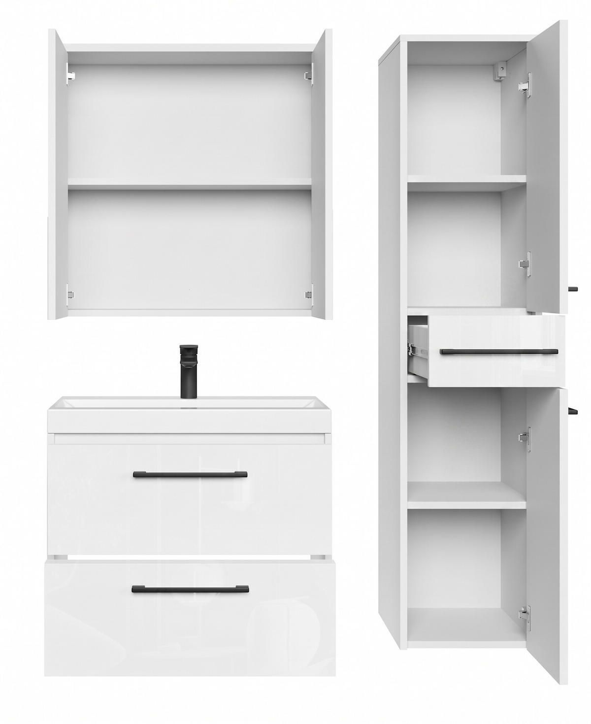 BADMÖBEL-SET Florence 4 Teile Weiß Hochglanz - 60 x 35 x 51 cm - Weiß, Holz (60/51/35cm) - Badplaats