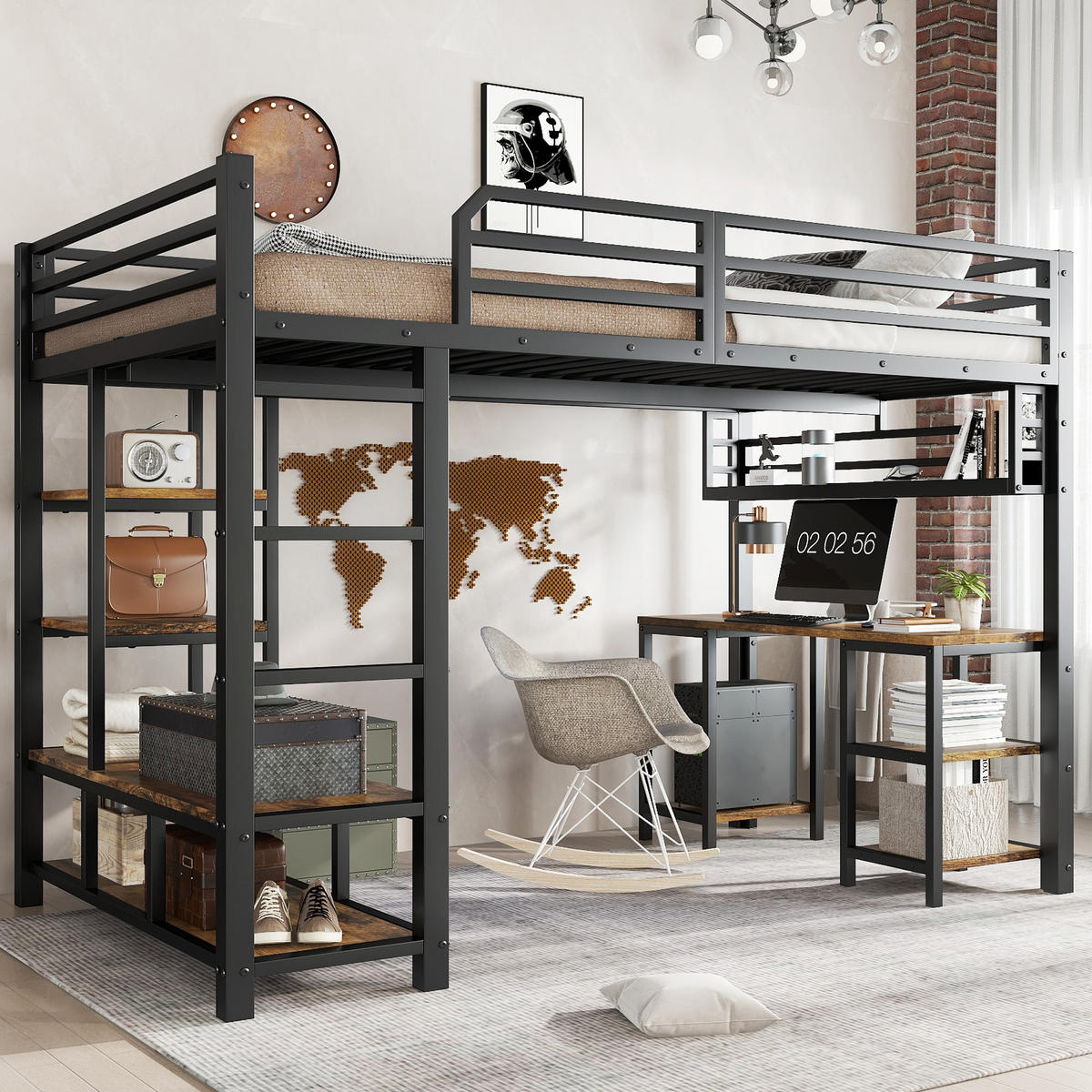 HOCHBETT 120x200 cm Schreibtisch Regal schwarz - Schwarz, Metall (120/200cm) - LEBENLANG