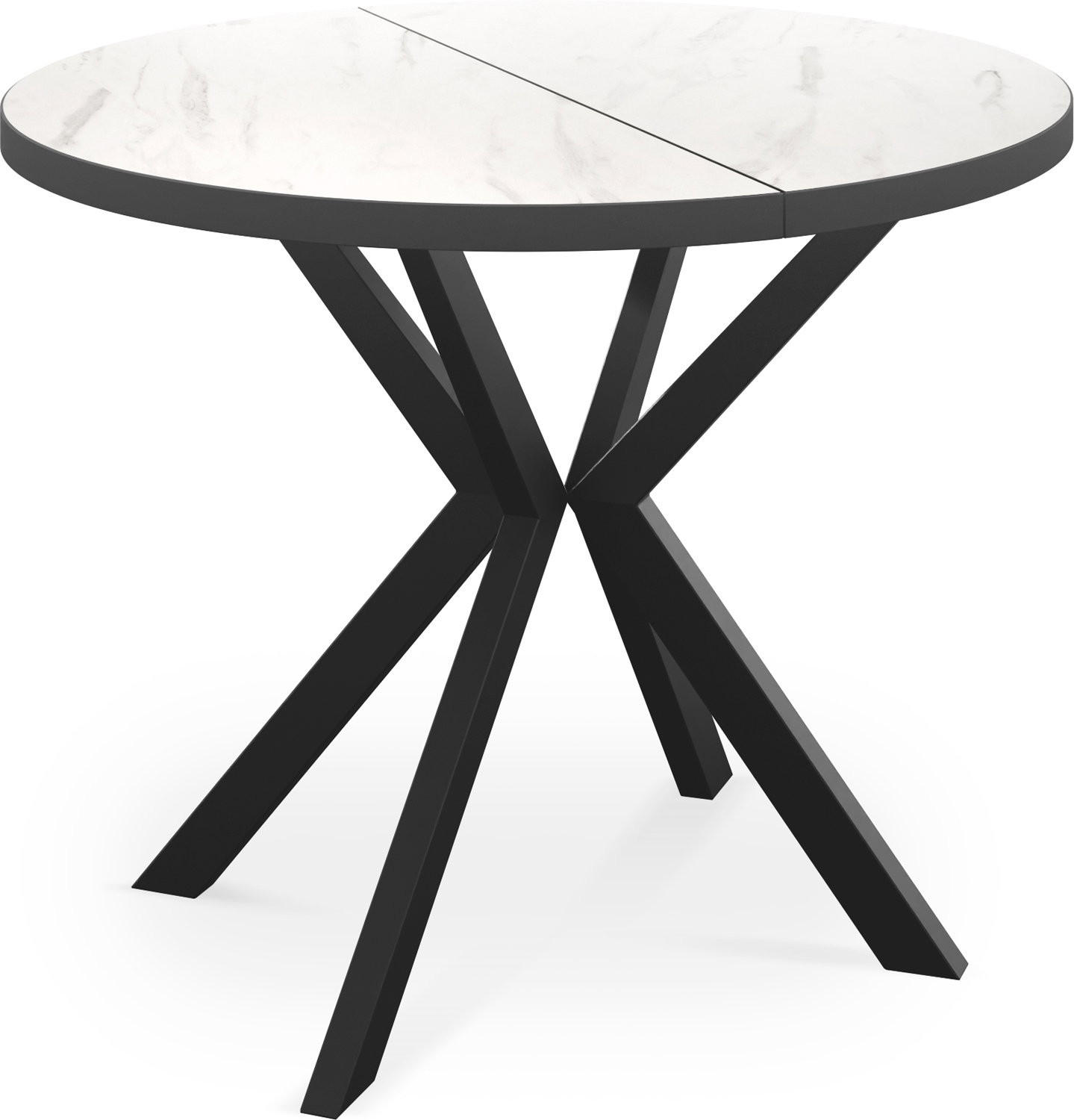 ESSTISCH Vincento runder ausziehbar, Marmor Weiß 120-200/120/76 cm - Ecru/Schwarz, Holzwerkstoff/Metall (120/200/76cm) - WFL GROUP