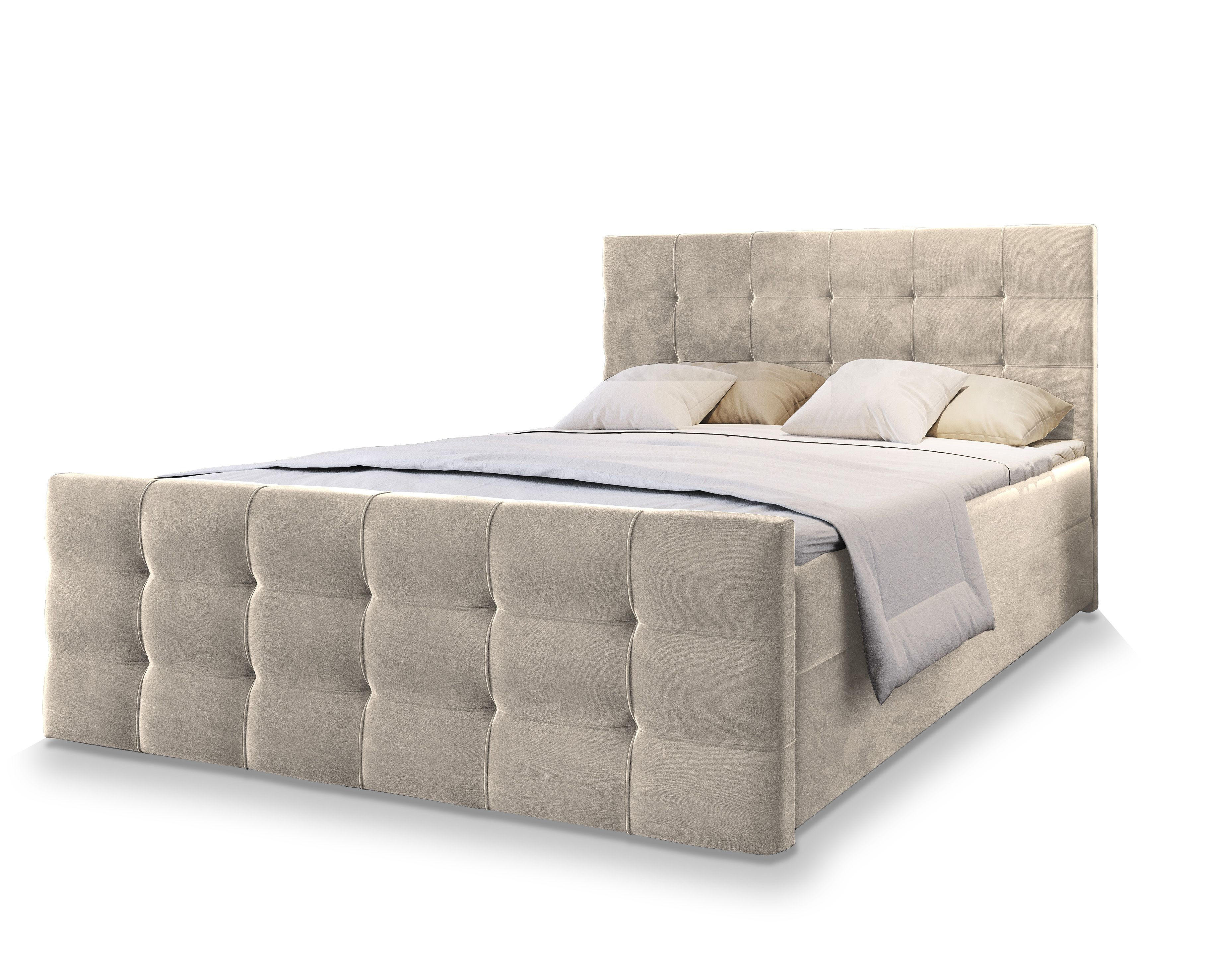 BOXBETT AMON 160x200 cm mit Matratze und Topper - Beige - Beige, Holz (160/200cm) - MASSENO