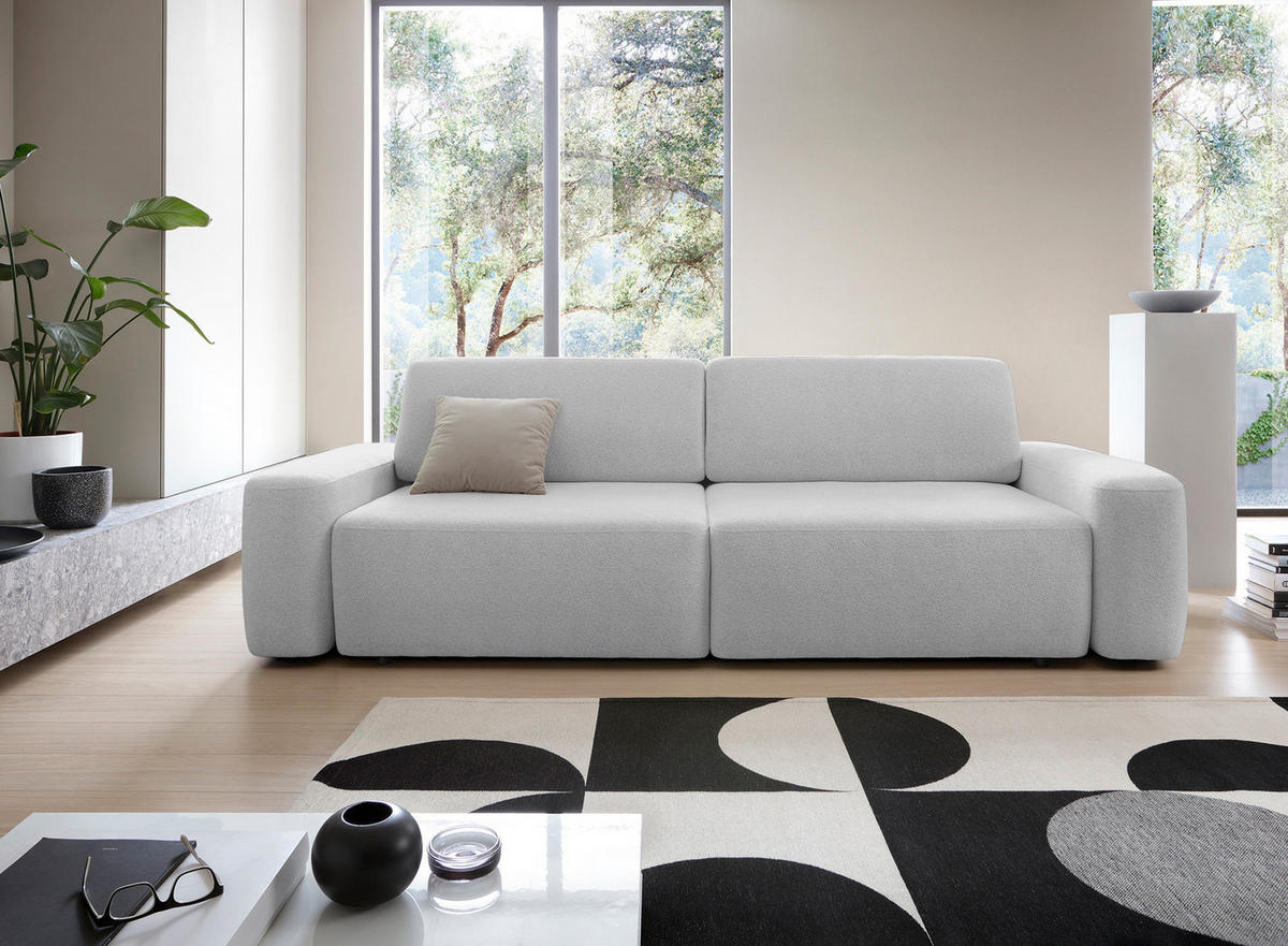 SOFA 4-Sitzer freistehend, Bettzeugcontainer, Polsterung aus PUR-Schaum, Stoff Raven, Schlaffunktion: 120x200 cm, Größe: 257x82x105 cm, Esche - Hellgrau, Holz/Textil (257/82/105cm) - DomoHome