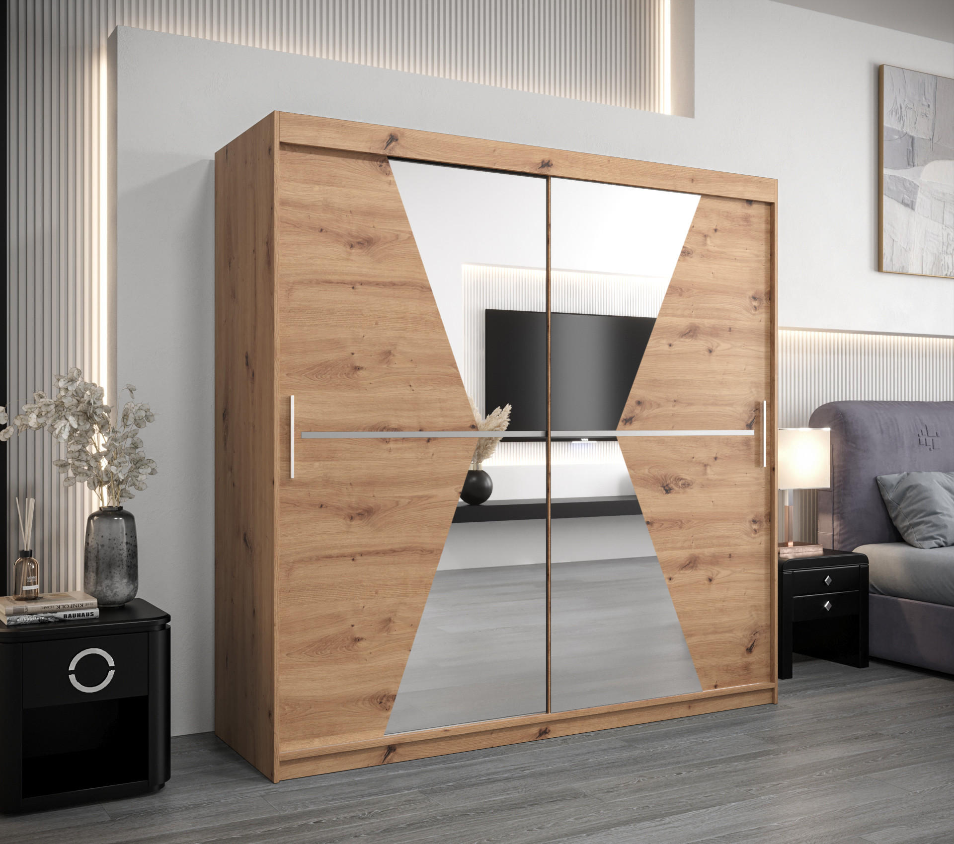 SCHWEBETÜRENSCHRANK 200/200/62 2-türig - Silberfarben/Eiche Artisan, Holz/Kunststoff (200/200/62cm) - MÖBEL KRYSPOL