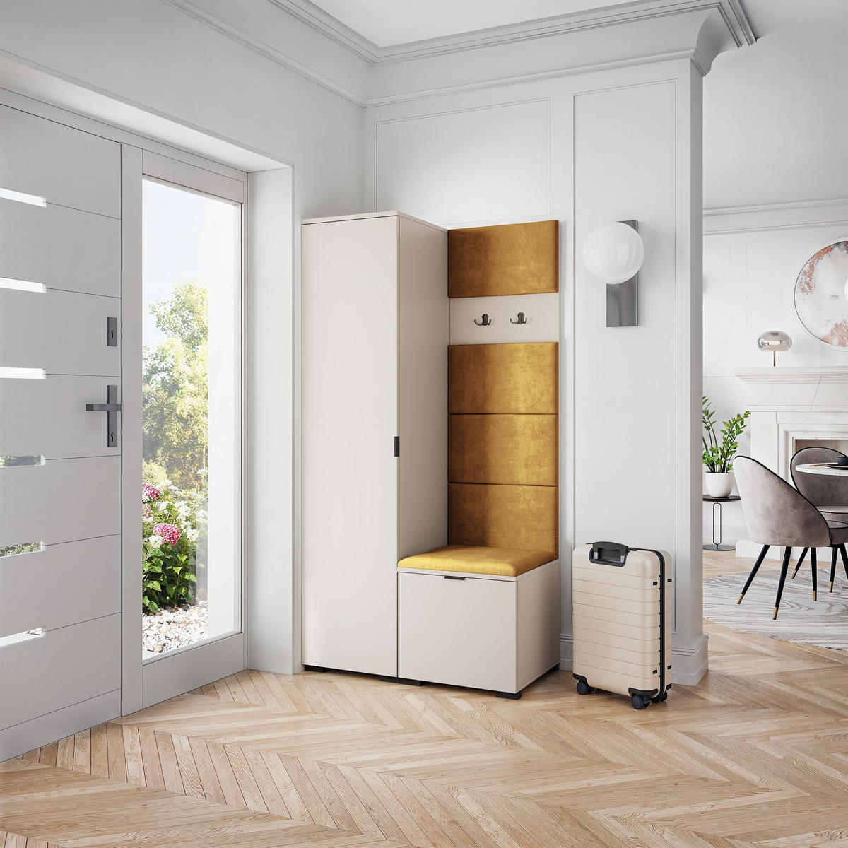 GARDEROBENSCHRANK LORI 95/181/51 cm Modern Garderobe-Set Kaschmir - Kaschmir/Gelb, Holzwerkstoff (95/181/51cm) - MASSENO