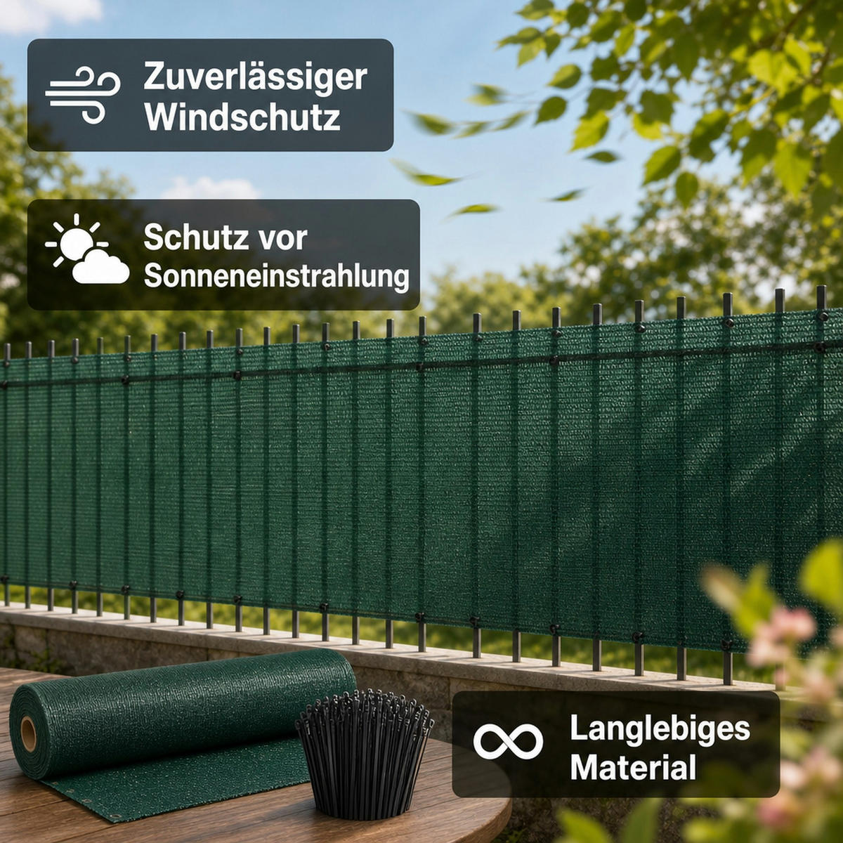 SICHTSCHUTZNETZ - Dunkelgrün, Kunststoff (120/120cm) - KLASEBO