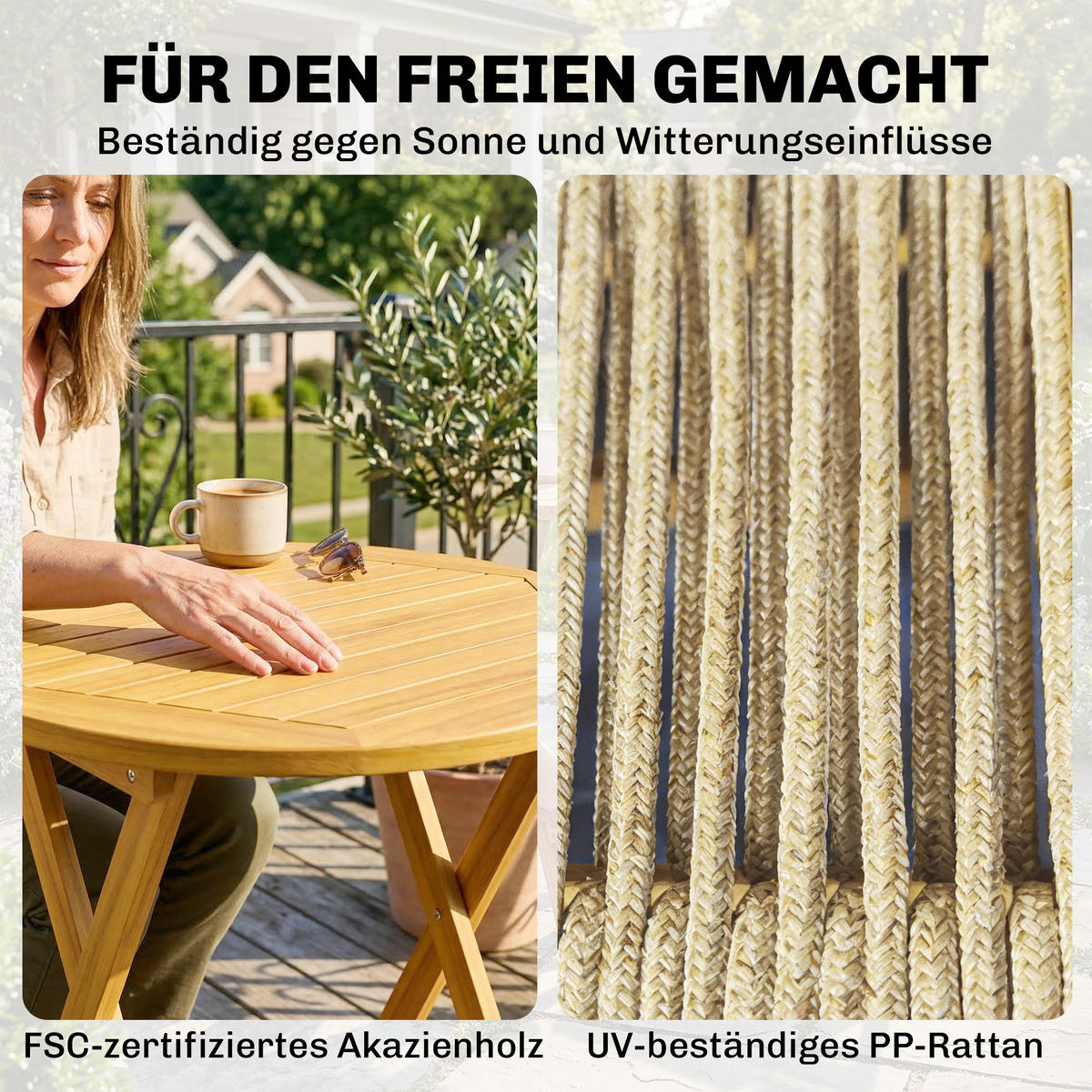 BALKONMÖBEL-SET 3er Set Akazienholz Kunststoff Naturholz - Naturfarben, Holz - Outsunny