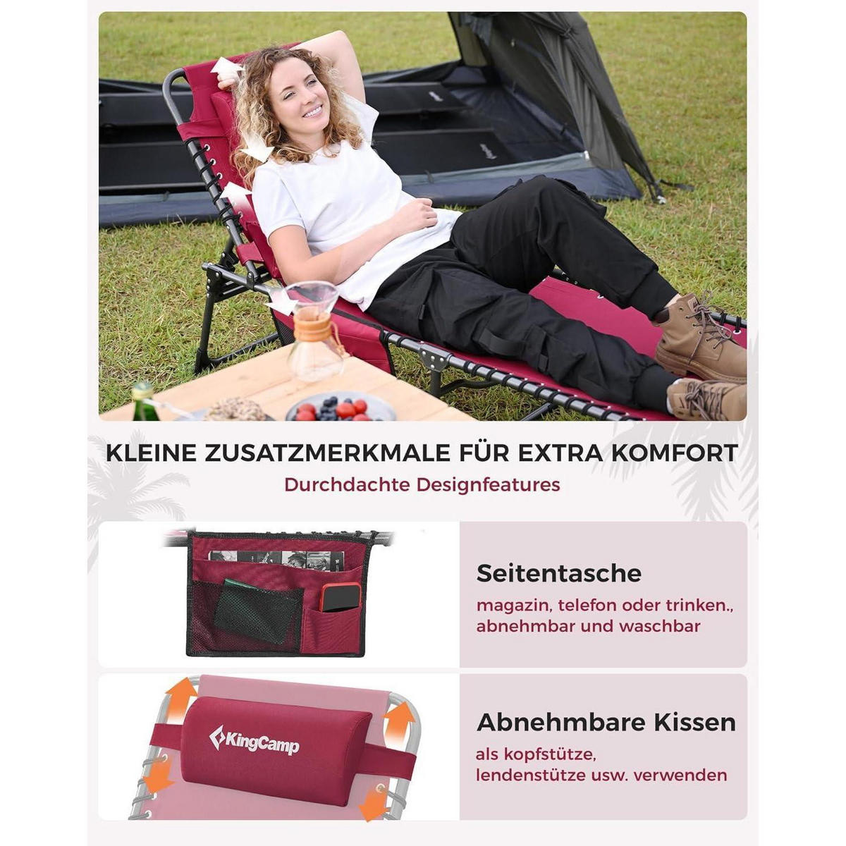 SONNENLIEGE klappbar 5-fach verstellbar Weinrot - Bordeaux, Textil (59/34/190cm)