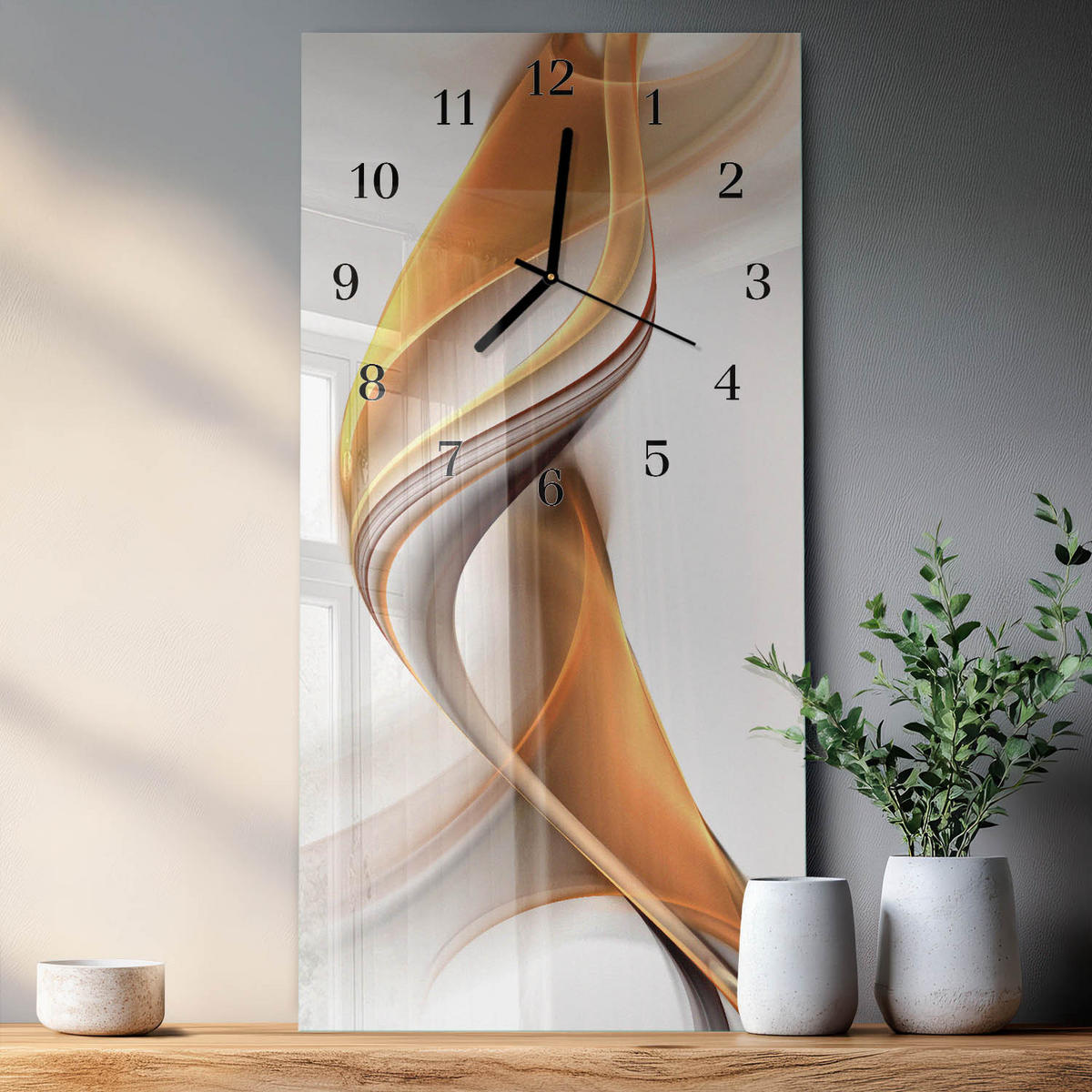 WANDUHR 60x30 cm - Blumen - Orange, Glas (30/60/0.4cm) - TULUP