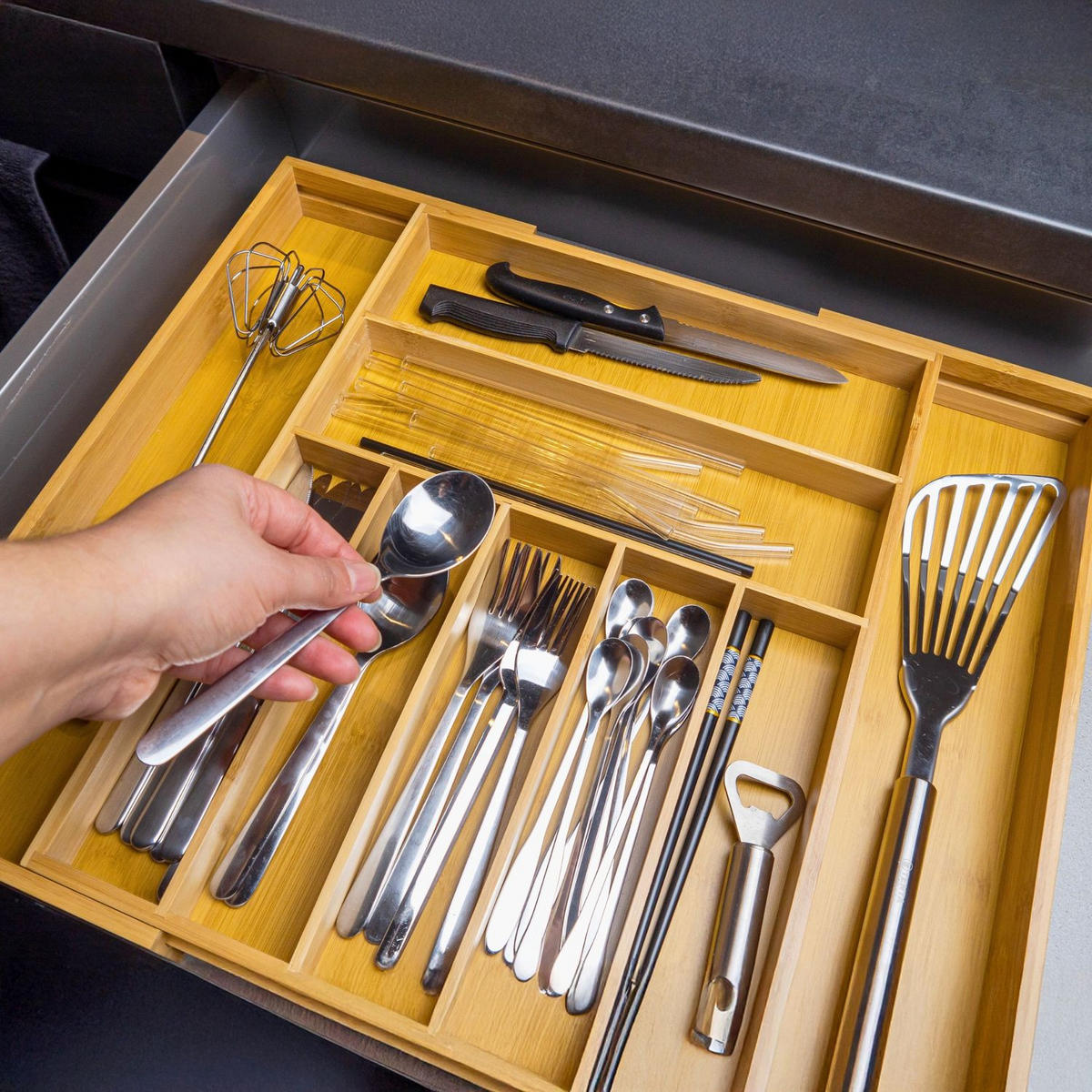BESTECKKASTEN Organizer - Braun, Naturmaterialien (33/5/43cm) - Intirilife
