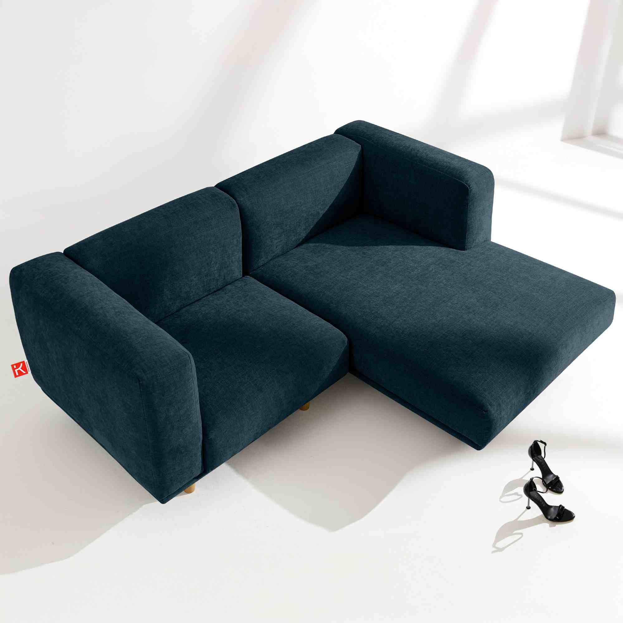 ECKSOFA-RECHTS FOSERO, Chenille-Stoff - Buchefarben/Petrol, Holz/Holzwerkstoff (204/155cm) - KONSIMO®