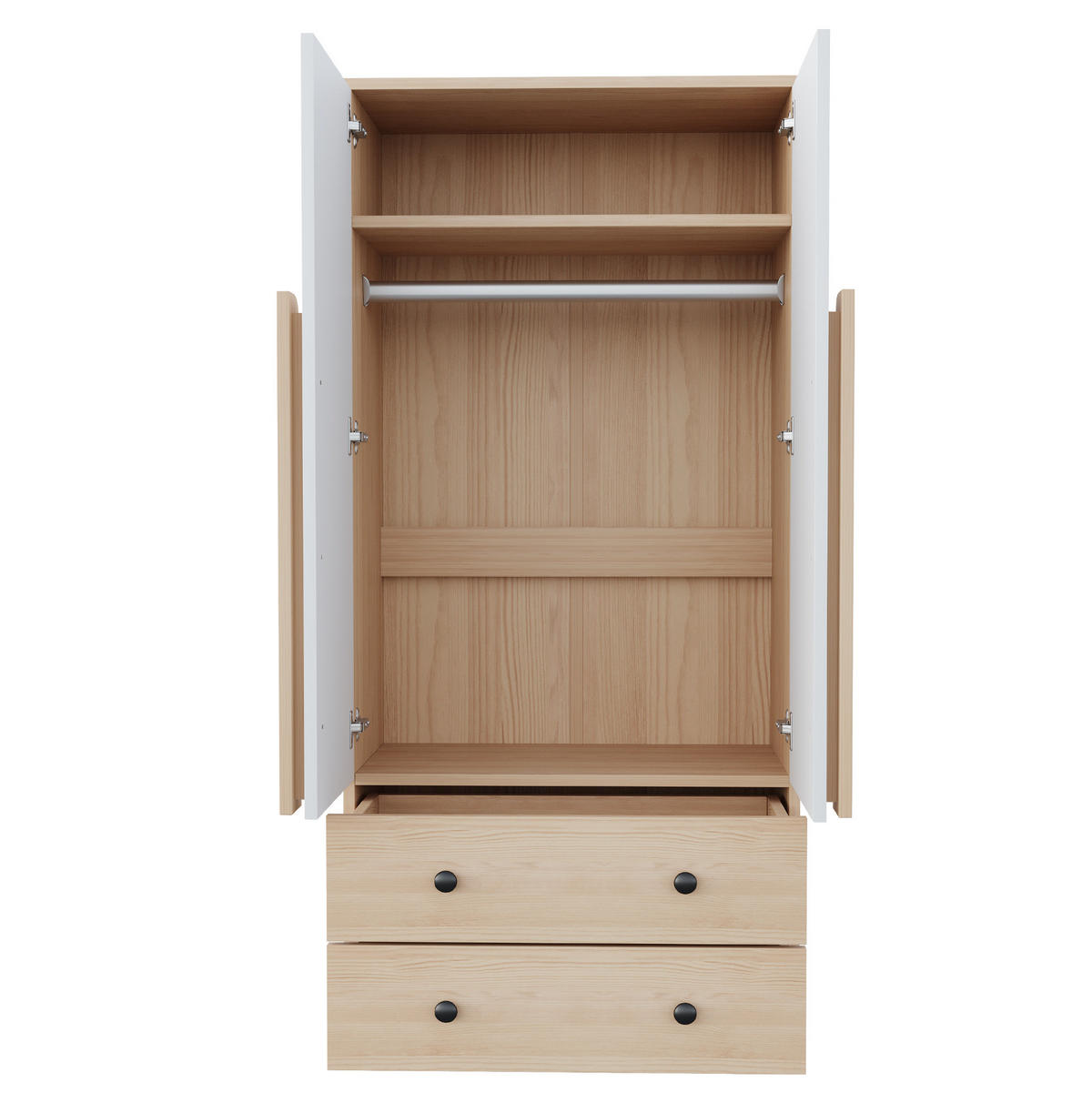 KLEIDERSCHRANK 70/170/40 cm Weiß/Holzfarbe aus Holz mit 2 Schubladen - Naturfarben, Holzwerkstoff (40/170/70cm) - OKMYHOME