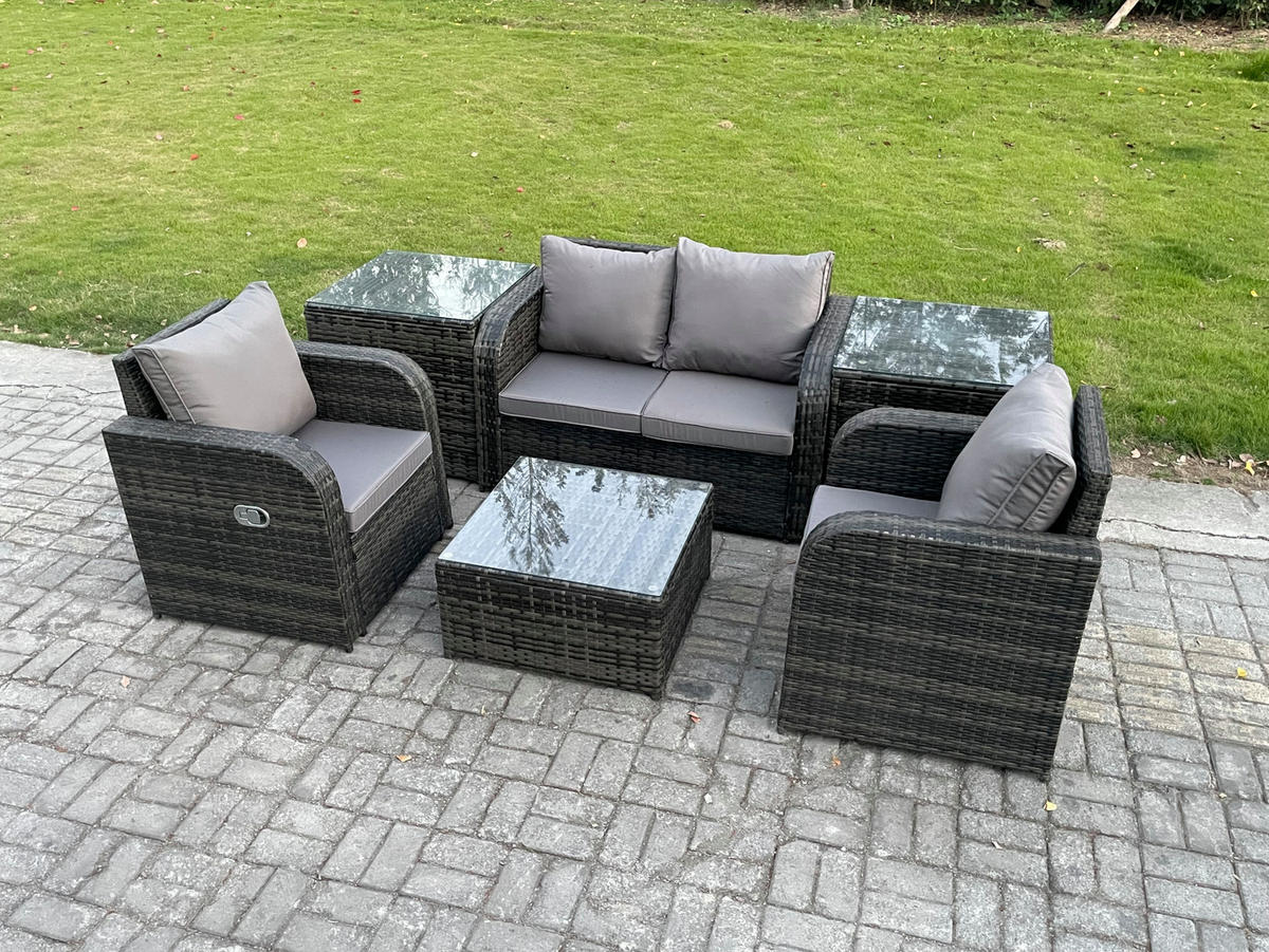 LOUNGESOFA-SET Polyrattan Dunkelgrau 4-Sitzer - Dunkelgrau, Metall - Fimous