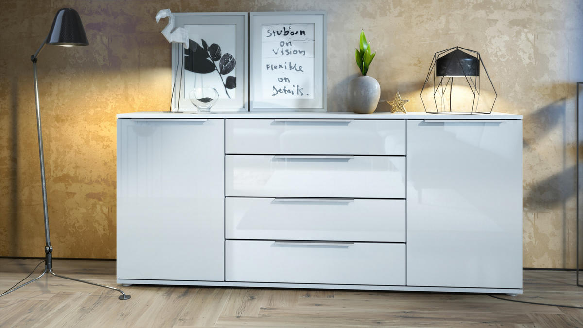 SIDEBOARD Linio Weiß Hochglanz - Weiß Hochglanz, Holzwerkstoff (166.5/75.5/35cm) - Vladon
