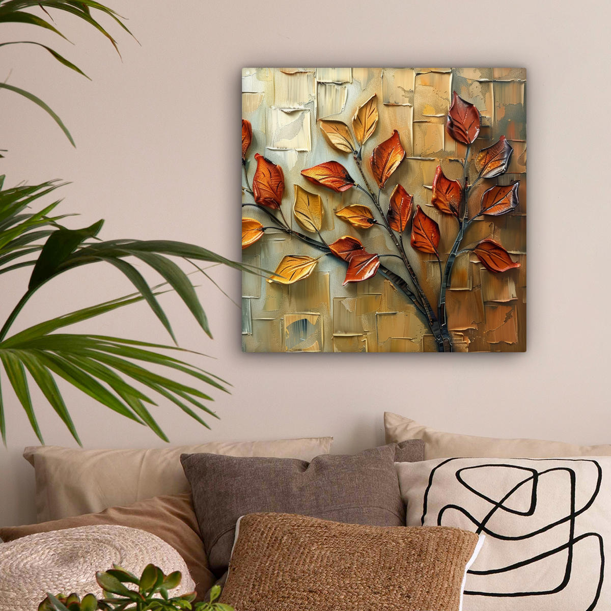LEINWANDBILD Baum - Abstrakt - Natur - Kunst 50x50 cm - Goldfarben, Textil (50/50cm) - MuchoWow