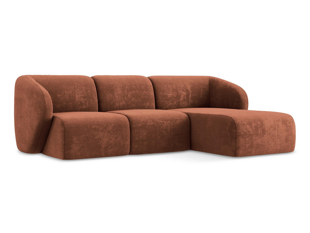 ECKSOFA Rechts Chenille Stoff Orange - Terracotta/Schwarz, Holzwerkstoff/Kunststoff (248/166cm) - Makamii
