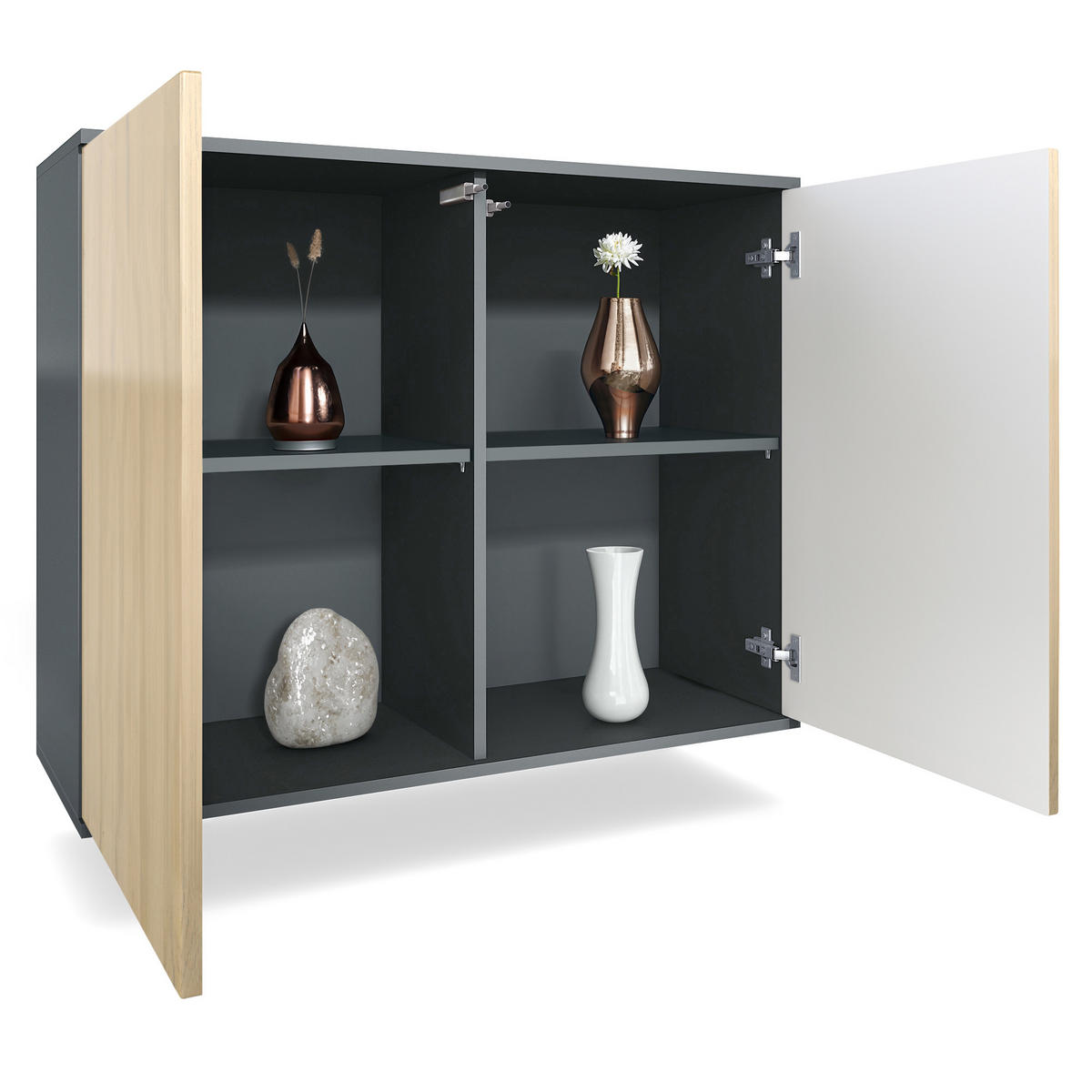 KOMMODE Skadu Grau Hochglanz - Grau, Holzwerkstoff (92.5/73.5/35cm) - Vladon