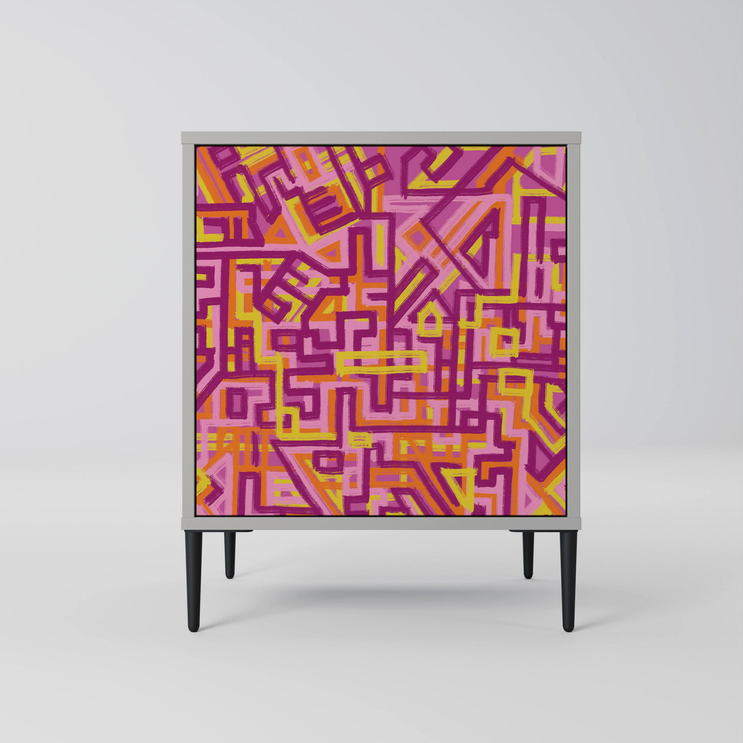 SIDEBOARD LOVELY MEMORIES, Grau, 57,5x42x72,5 cm, Schwarze Metallfüße - Multicolor/Schwarz, Holzwerkstoff/Metall (57.5/72.5/42cm) - SpaceRebels