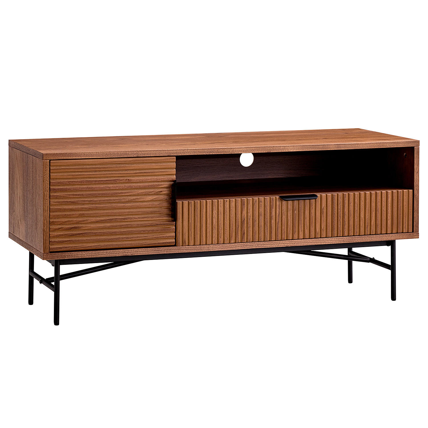 TV-LOWBOARD - Echtholzfurnier - 120 cm - Walnussfarben/Schwarz, Holzwerkstoff/Metall (120/50/40cm) - home24